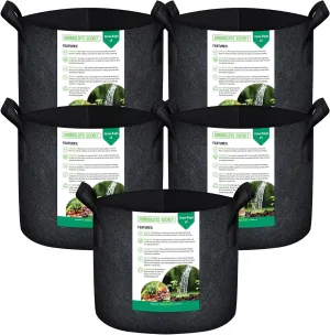 Humboldts Secret Fabric Grow Bags - Non Woven Fabric Plant Pots - Reusable Garden Bags - Plant Grow Bags for Indoor and Outdoor Plants - Thick Fabric Pots with Handles (5-Pack) (3 Gallon)