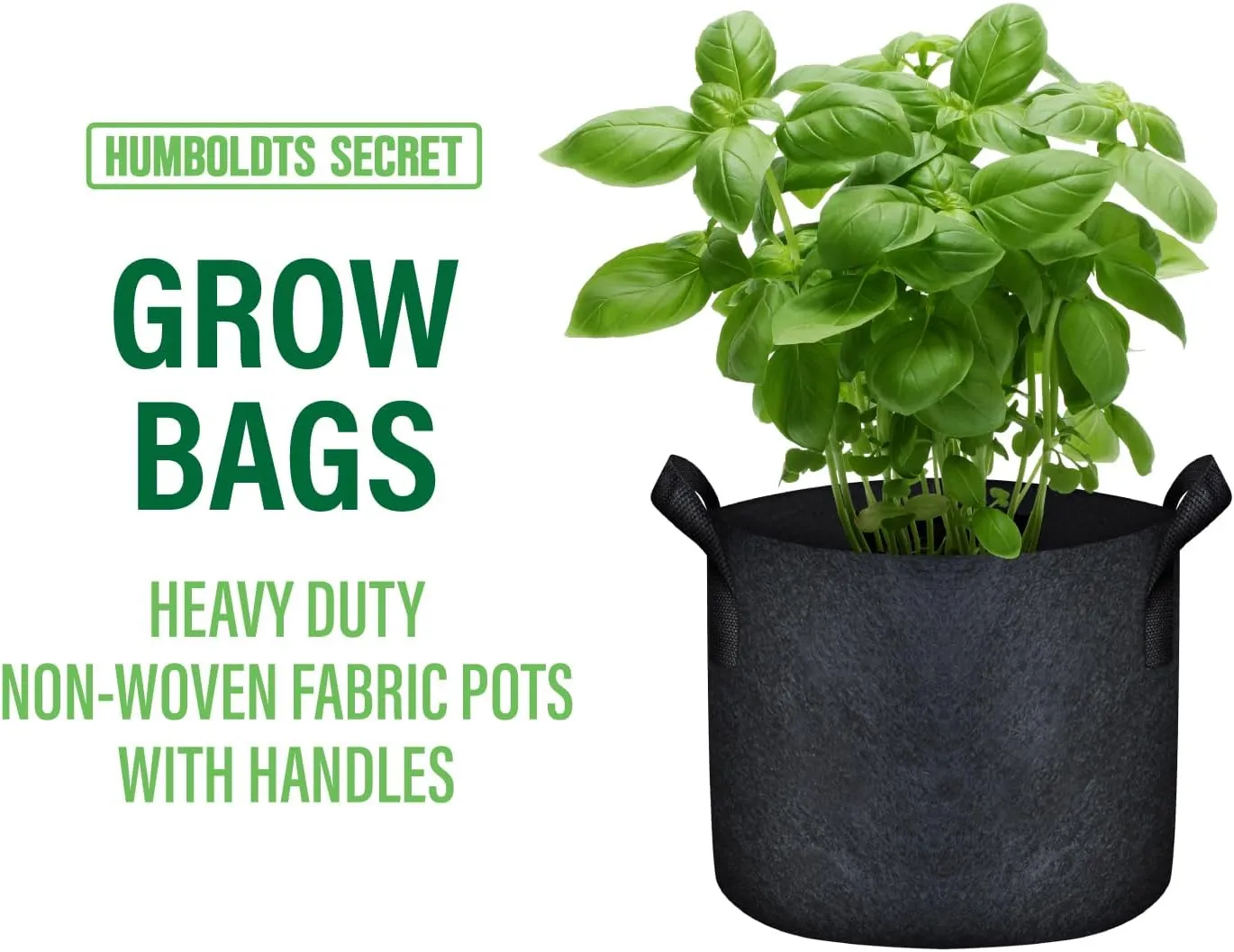 Humboldts Secret Fabric Grow Bags - Non Woven Fabric Plant Pots - Reusable Garden Bags - Plant Grow Bags for Indoor and Outdoor Plants - Thick Fabric Pots with Handles (5-Pack) (3 Gallon)