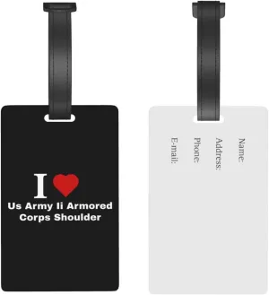 I Love Us Army Ii Armored Corps Shoulder Luggage Tags for Suitcases Travel Tags ID Labels for Women Men Travel Bag Luggage Accessories