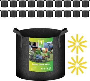 iPower 20 Pack 1 Gallon Grow Bags, Garden Planting Nonwoven Fabric Pots, Heavy Duty and Aeration Planter Pot with Reinforced Handle for Vegetables, Fruits and Flowers, Black