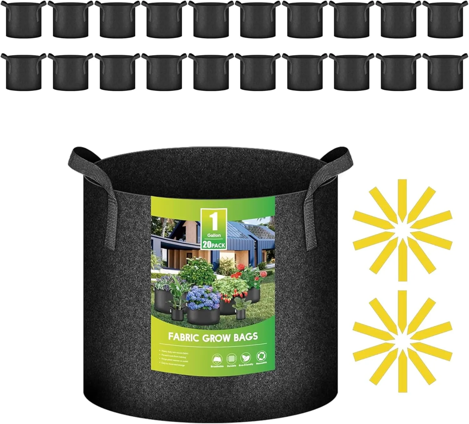 iPower 20 Pack 1 Gallon Grow Bags, Garden Planting Nonwoven Fabric Pots, Heavy Duty and Aeration Planter Pot with Reinforced Handle for Vegetables, Fruits and Flowers, Black