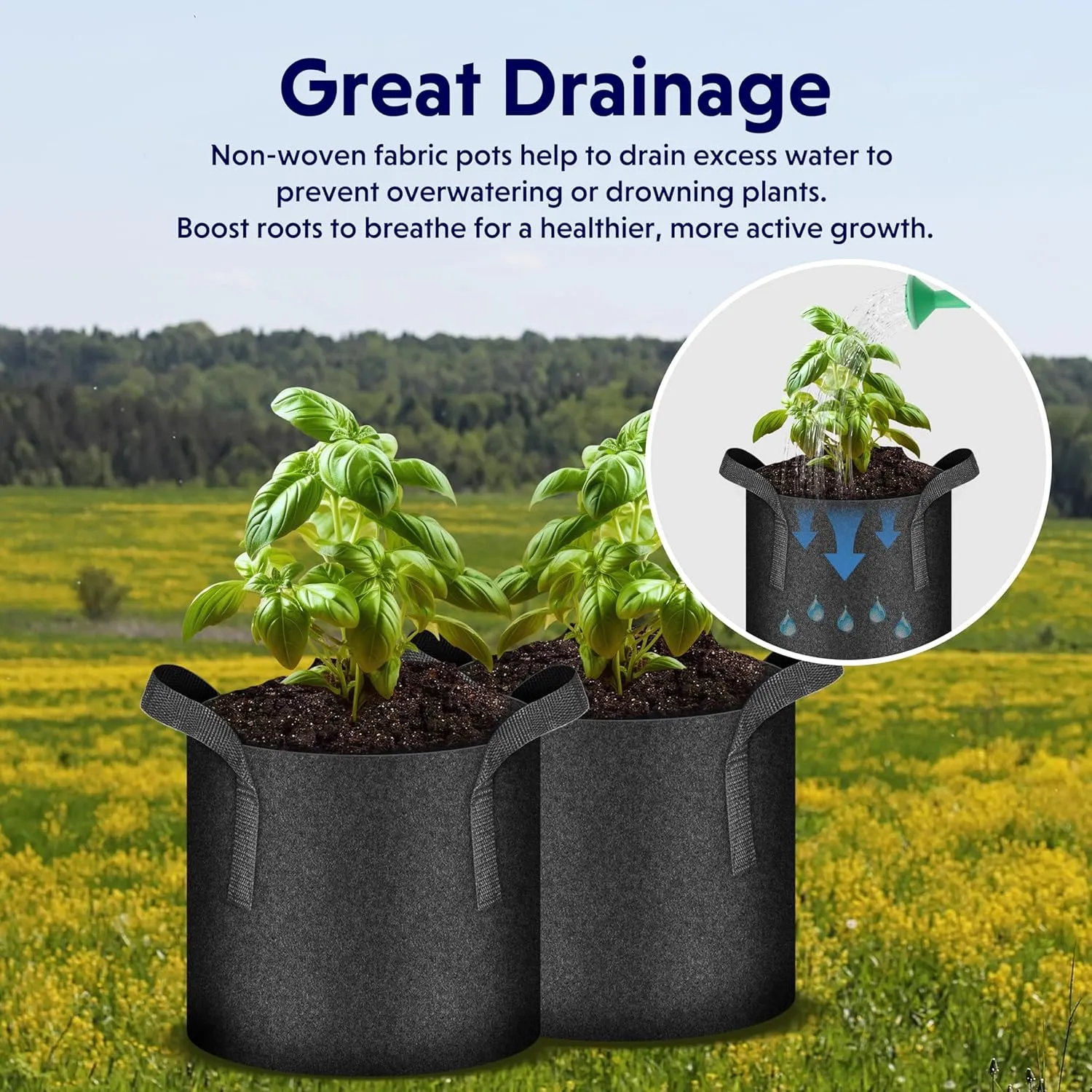 iPower 20 Pack 1 Gallon Grow Bags, Garden Planting Nonwoven Fabric Pots, Heavy Duty and Aeration Planter Pot with Reinforced Handle for Vegetables, Fruits and Flowers, Black