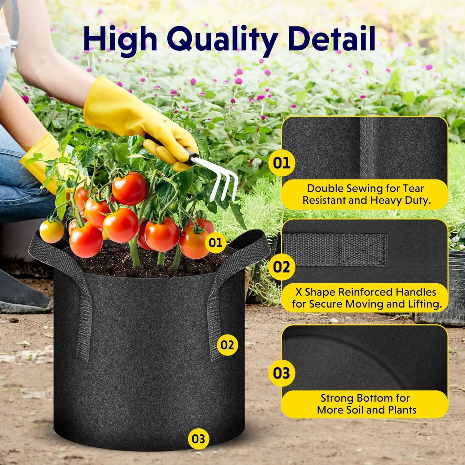 iPower 20 Pack 1 Gallon Grow Bags, Garden Planting Nonwoven Fabric Pots, Heavy Duty and Aeration Planter Pot with Reinforced Handle for Vegetables, Fruits and Flowers, Black