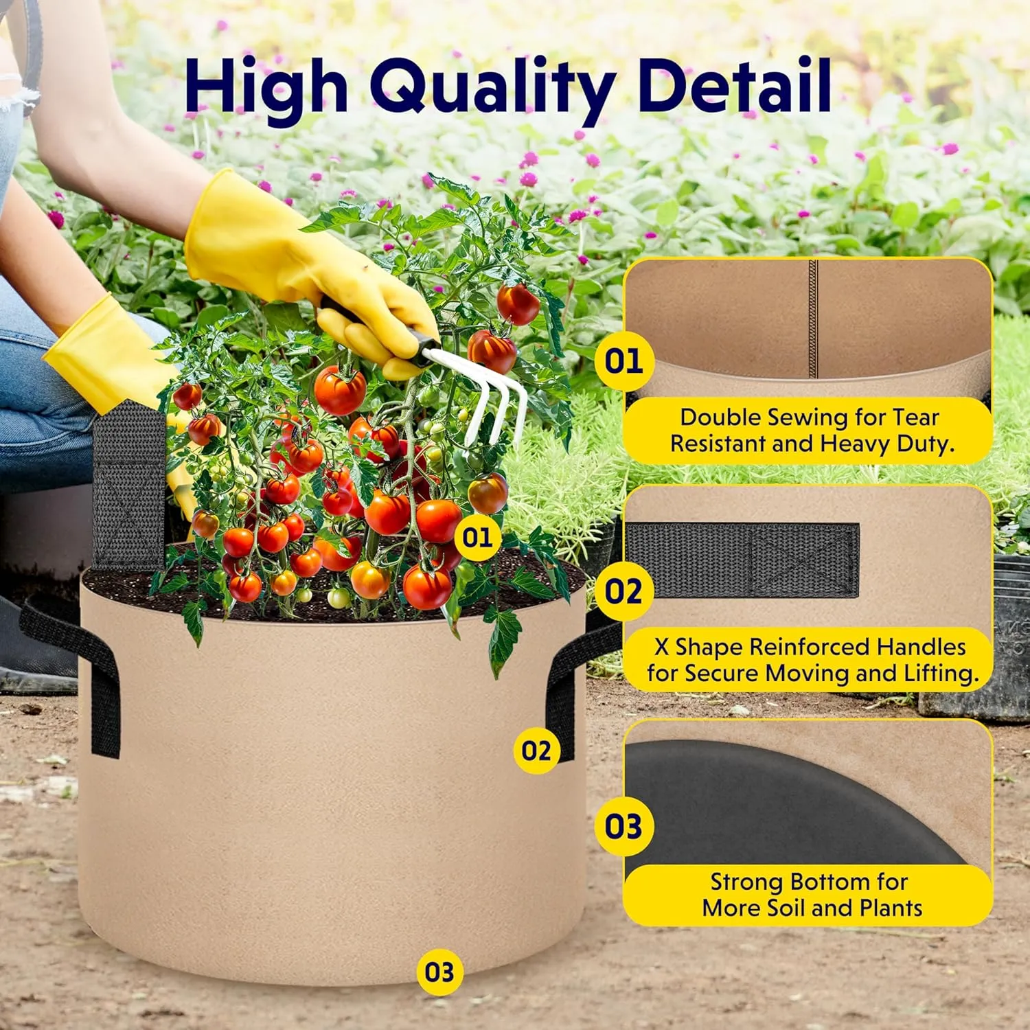 iPower 20-Pack 7 Gallon Grow Bags 300G Thick Nonwoven Aeration Fabric Pots Heavy Duty Plant Containers with Handles for Garden Planting, Tan