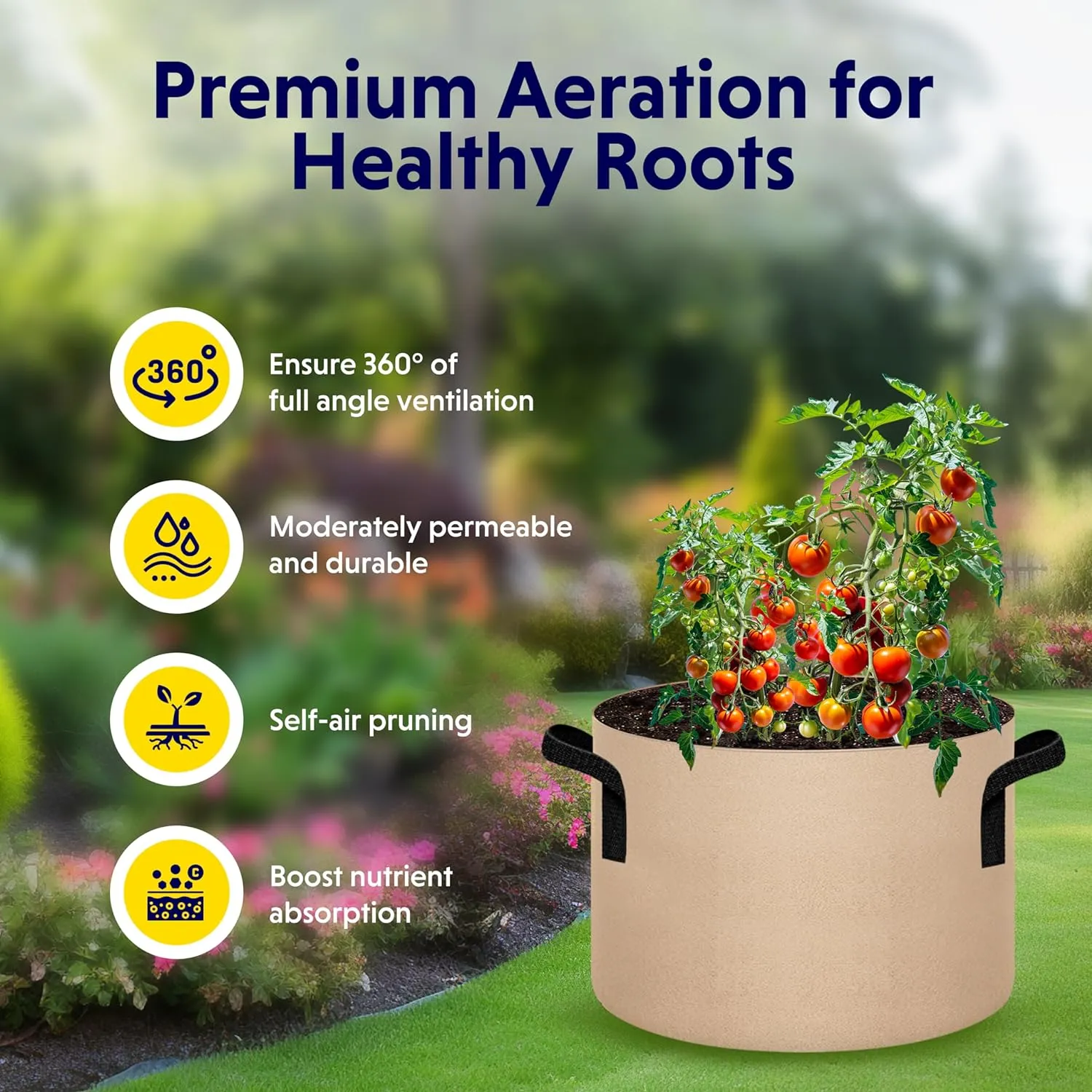 iPower 20-Pack 7 Gallon Grow Bags 300G Thick Nonwoven Aeration Fabric Pots Heavy Duty Plant Containers with Handles for Garden Planting, Tan