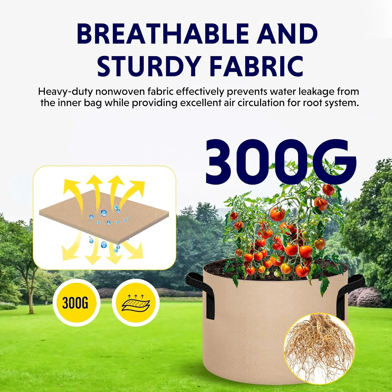 iPower 20-Pack 7 Gallon Grow Bags 300G Thick Nonwoven Aeration Fabric Pots Heavy Duty Plant Containers with Handles for Garden Planting, Tan