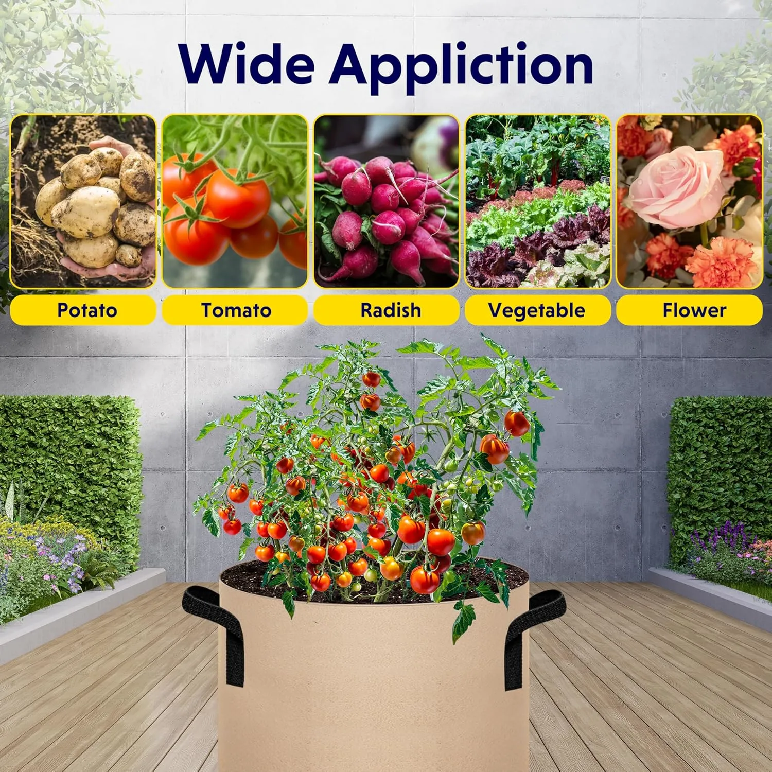 iPower 20-Pack 7 Gallon Grow Bags 300G Thick Nonwoven Aeration Fabric Pots Heavy Duty Plant Containers with Handles for Garden Planting, Tan