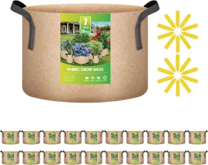 iPower 20-Pack 7 Gallon Grow Bags 300G Thick Nonwoven Aeration Fabric Pots Heavy Duty Plant Containers with Handles for Garden Planting, Tan
