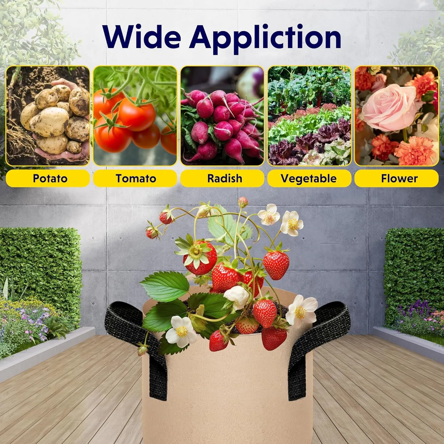 iPower 5-Pack 10 Gallon Plant Grow Bags Thickened Nonwoven Aeration Fabric Pots Heavy Duty Durable Container, Strap Handles for Garden, Tan New