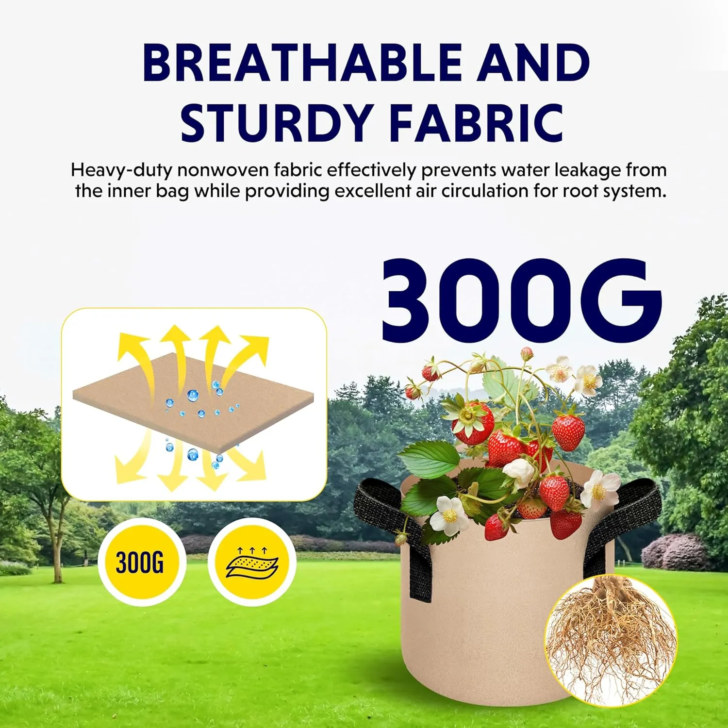 iPower 5-Pack 10 Gallon Plant Grow Bags Thickened Nonwoven Aeration Fabric Pots Heavy Duty Durable Container, Strap Handles for Garden, Tan New