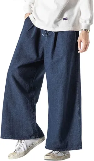 Jeans Men's Big Wide Pants Cotton Relaxed-Fit Carpenter Jean Denim Pants Hip Hop Blue Black M-5XL