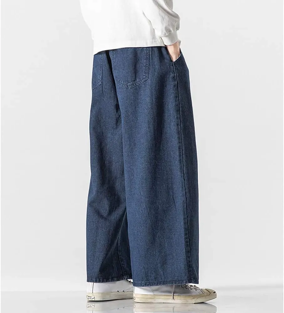 Jeans Men's Big Wide Pants Cotton Relaxed-Fit Carpenter Jean Denim Pants Hip Hop Blue Black M-5XL