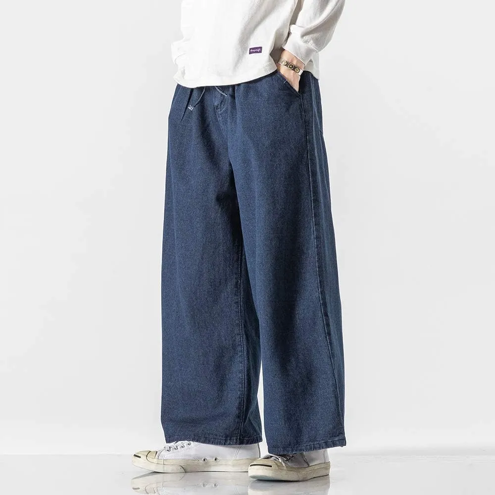 Jeans Men's Big Wide Pants Cotton Relaxed-Fit Carpenter Jean Denim Pants Hip Hop Blue Black M-5XL