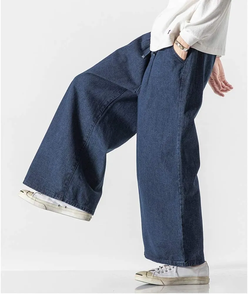 Jeans Men's Big Wide Pants Cotton Relaxed-Fit Carpenter Jean Denim Pants Hip Hop Blue Black M-5XL