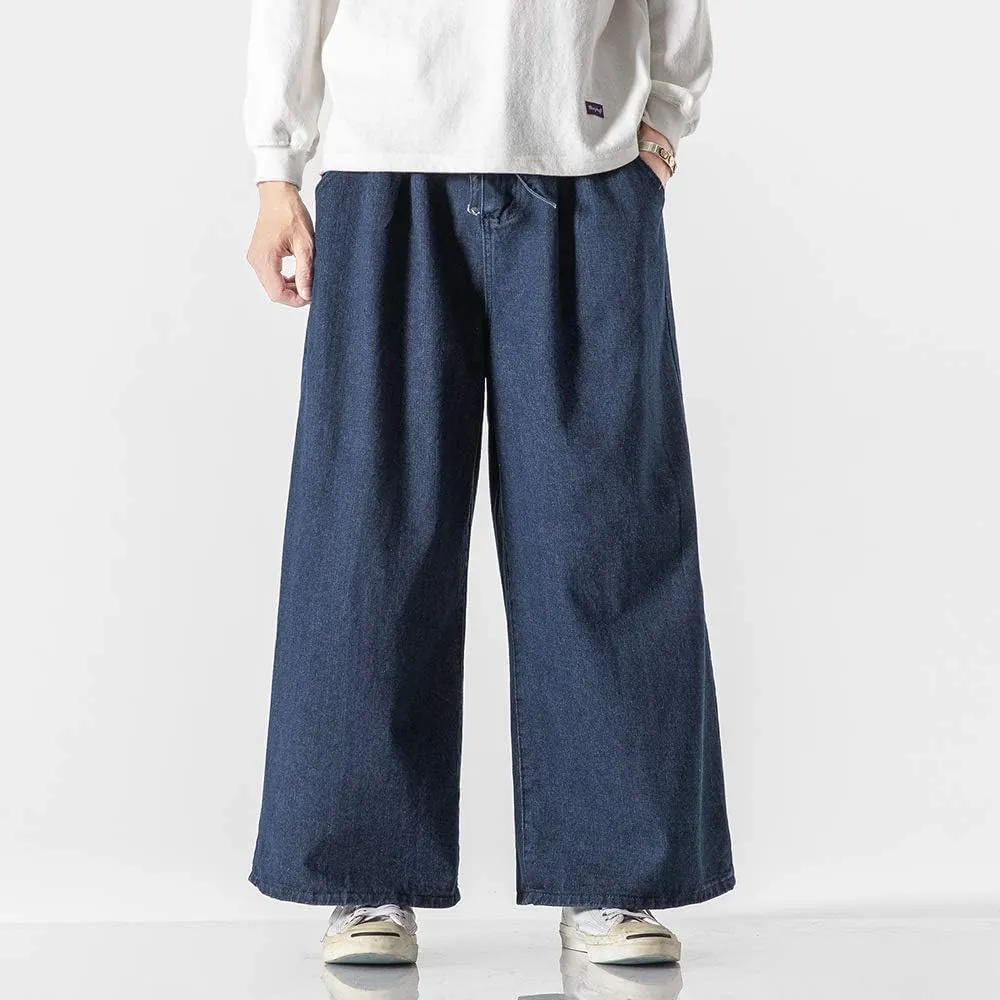Jeans Men's Big Wide Pants Cotton Relaxed-Fit Carpenter Jean Denim Pants Hip Hop Blue Black M-5XL