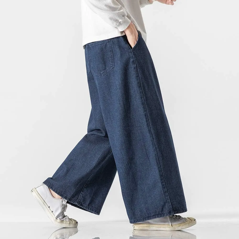 Jeans Men's Big Wide Pants Cotton Relaxed-Fit Carpenter Jean Denim Pants Hip Hop Blue Black M-5XL