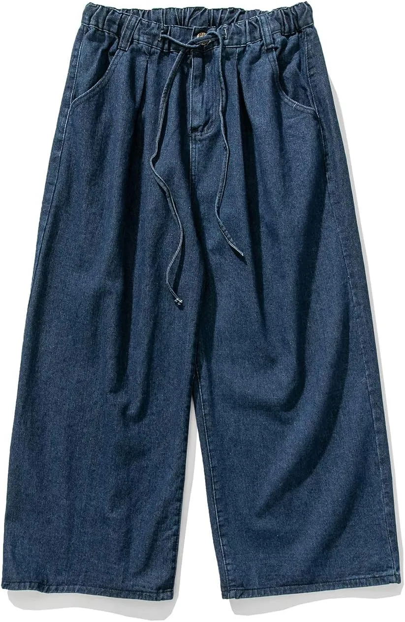 Jeans Men's Big Wide Pants Cotton Relaxed-Fit Carpenter Jean Denim Pants Hip Hop Blue Black M-5XL