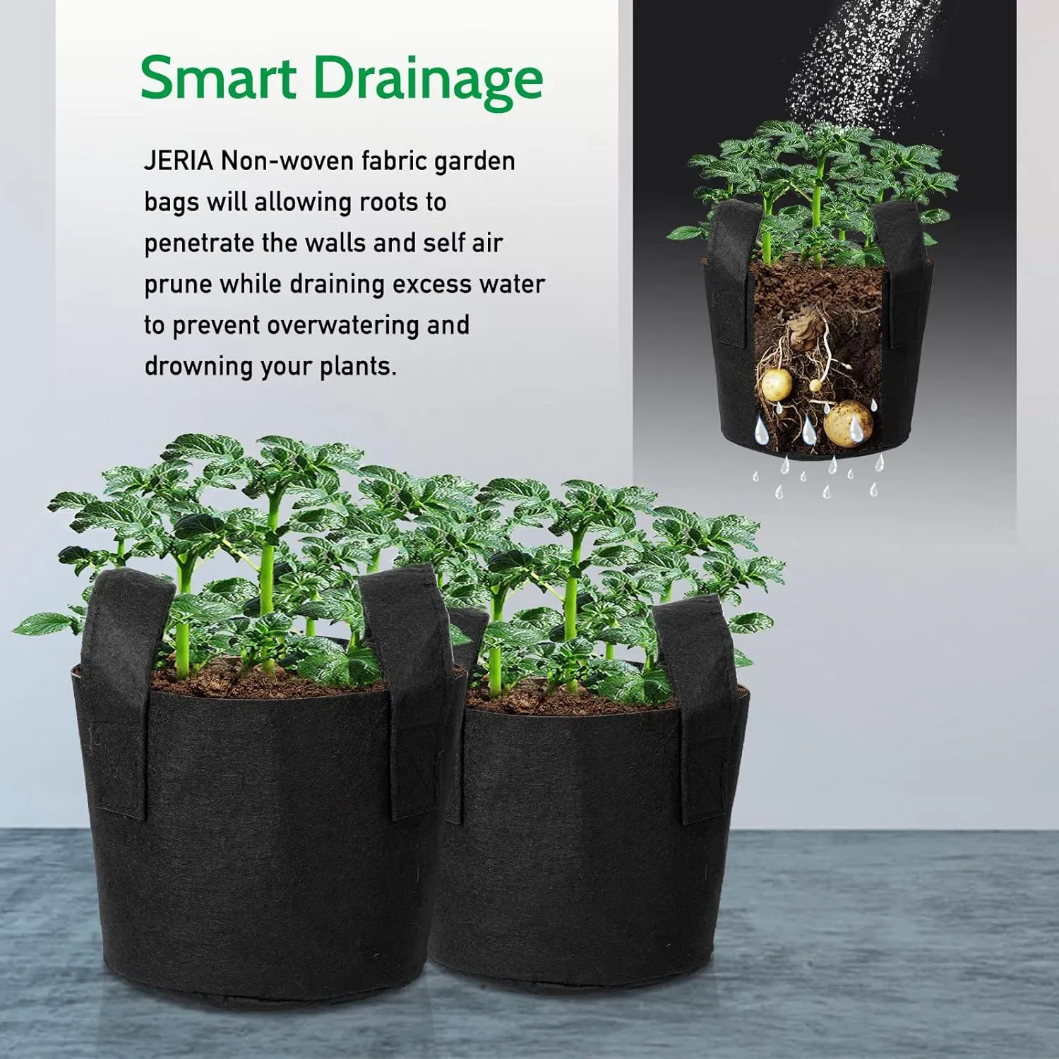 JERIA 12-Pack 25 Gallon, Vegetable/Flower/Plant Grow Bags, Aeration Fabric Pots with Handles (Black), Come with 12 Pcs Plant Labels