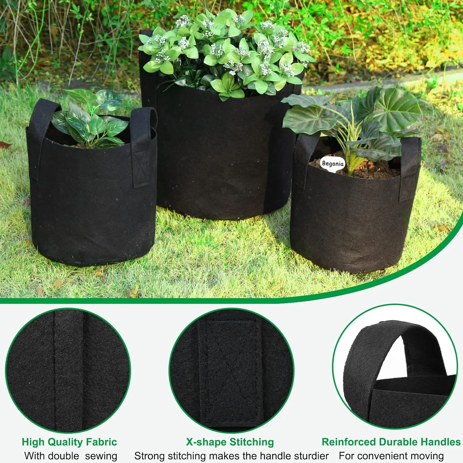 JERIA 12-Pack 30 Gallon, Vegetable/Flower/Plant Grow Bags, Aeration Fabric Pots with Handles (Black), Come with 12 Pcs Plant Labels