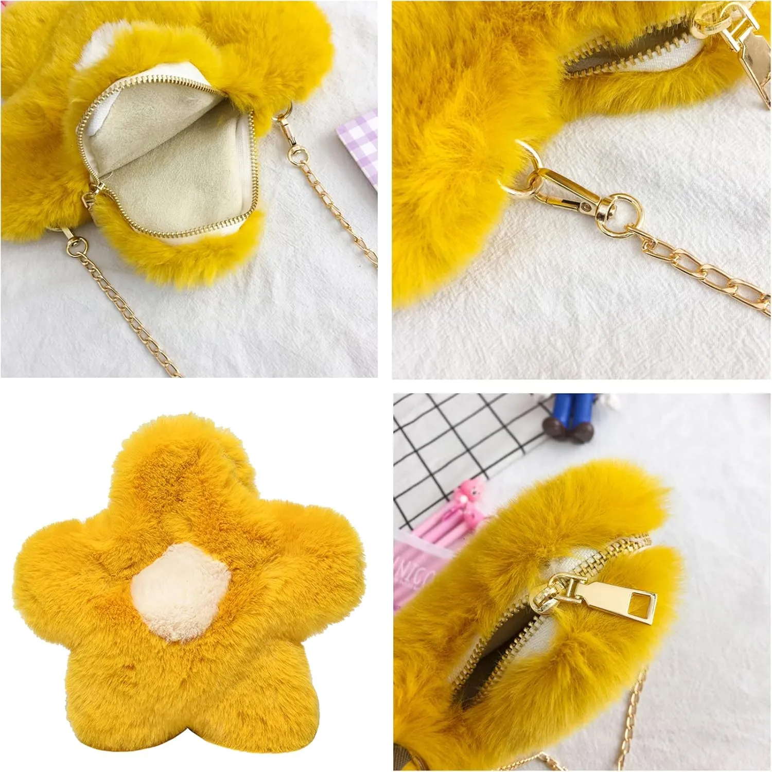 JHVYF Women Cute Plush Crossbody Bag Chic Small Shoulder Purse Cell Phone Wallet For Girls