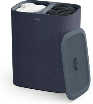 Joseph Joseph Tota 90-liter Laundry Hamper Separation Basket with lid, 2 Removable Washing Bags with Handles - Carbon Black