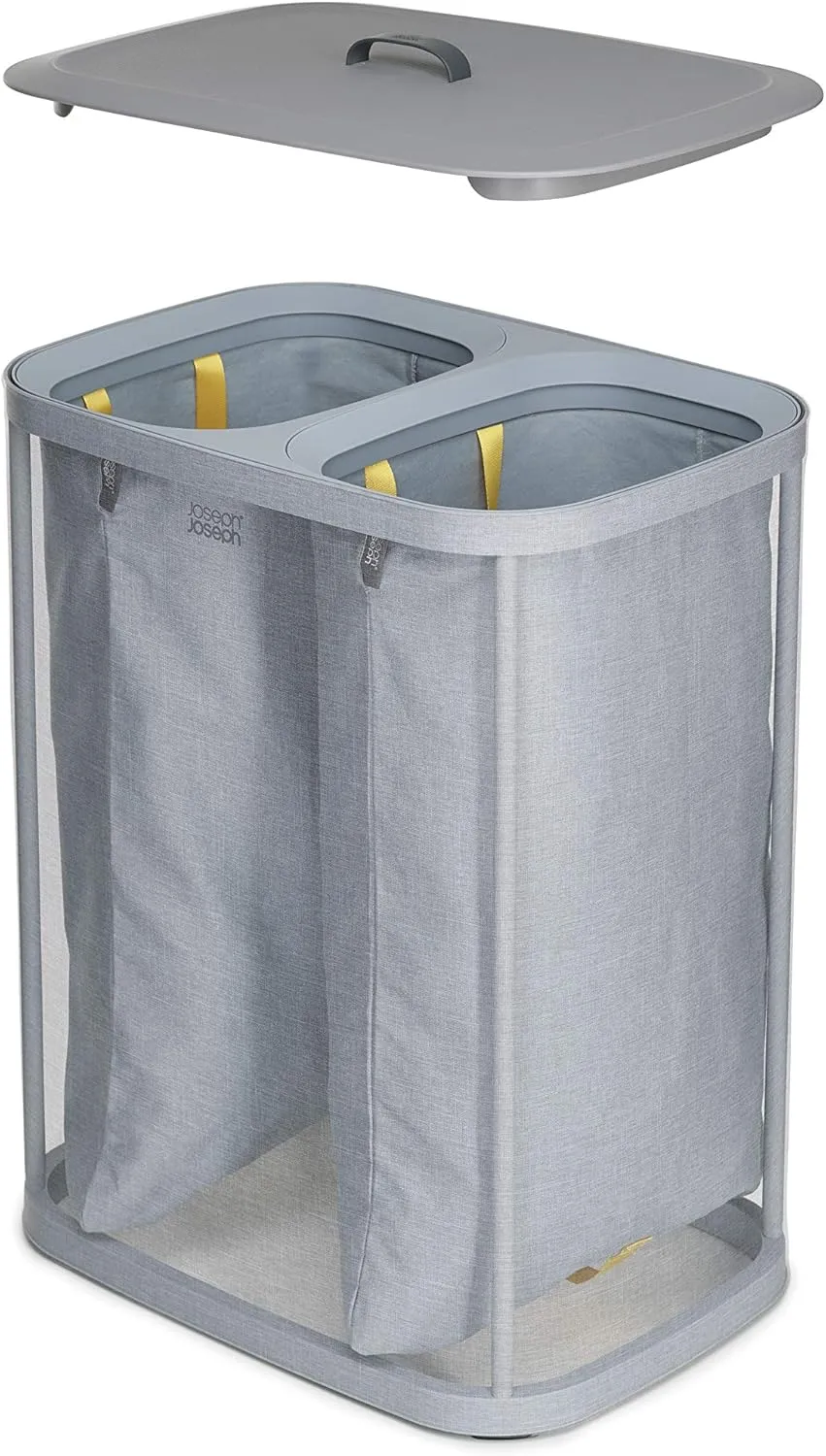 Joseph Joseph Tota 90-liter Laundry Hamper Separation Basket with lid, 2 Removable Washing Bags with Handles - Grey