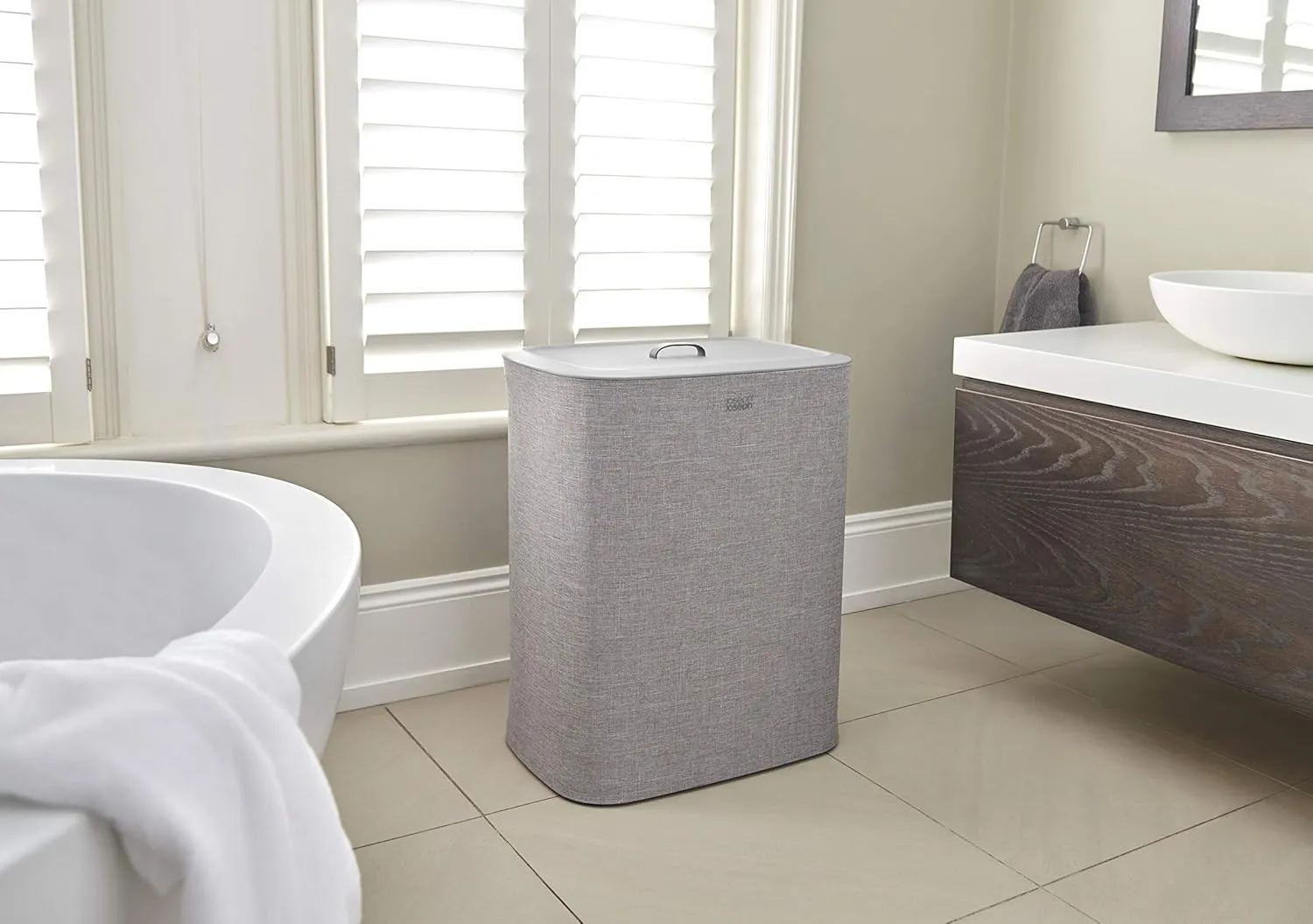 Joseph Joseph Tota 90-liter Laundry Hamper Separation Basket with lid, 2 Removable Washing Bags with Handles - Grey