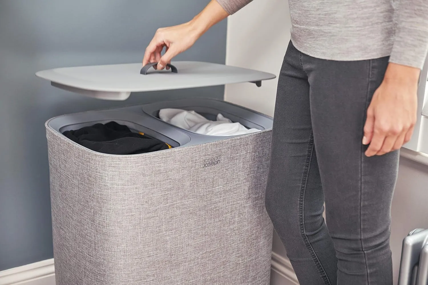 Joseph Joseph Tota 90-liter Laundry Hamper Separation Basket with lid, 2 Removable Washing Bags with Handles - Grey