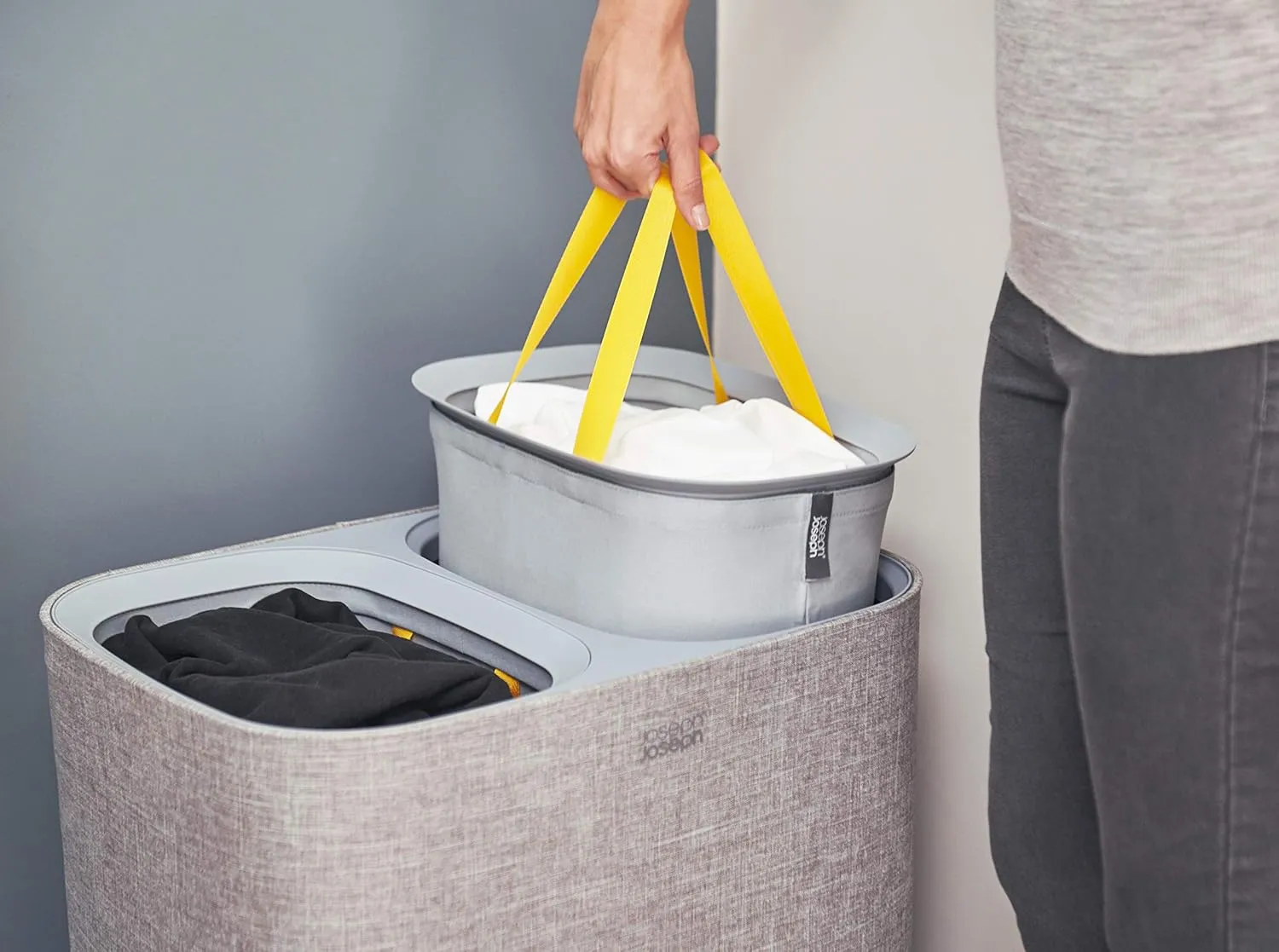 Joseph Joseph Tota 90-liter Laundry Hamper Separation Basket with lid, 2 Removable Washing Bags with Handles - Grey