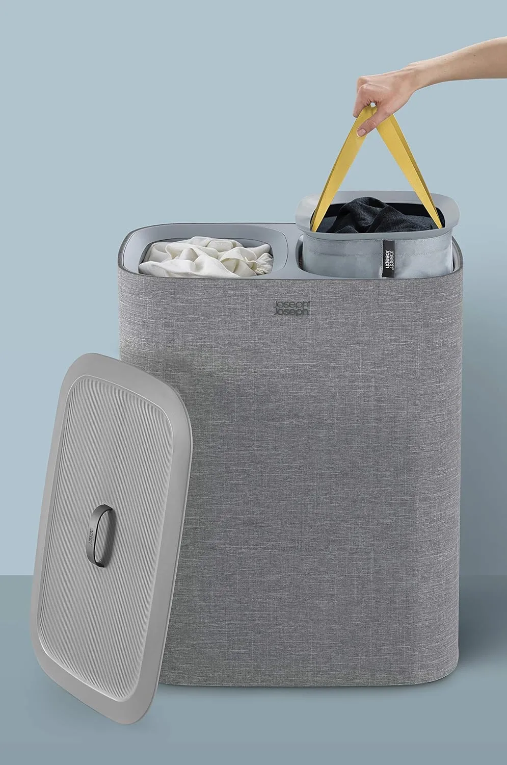 Joseph Joseph Tota 90-liter Laundry Hamper Separation Basket with lid, 2 Removable Washing Bags with Handles - Grey