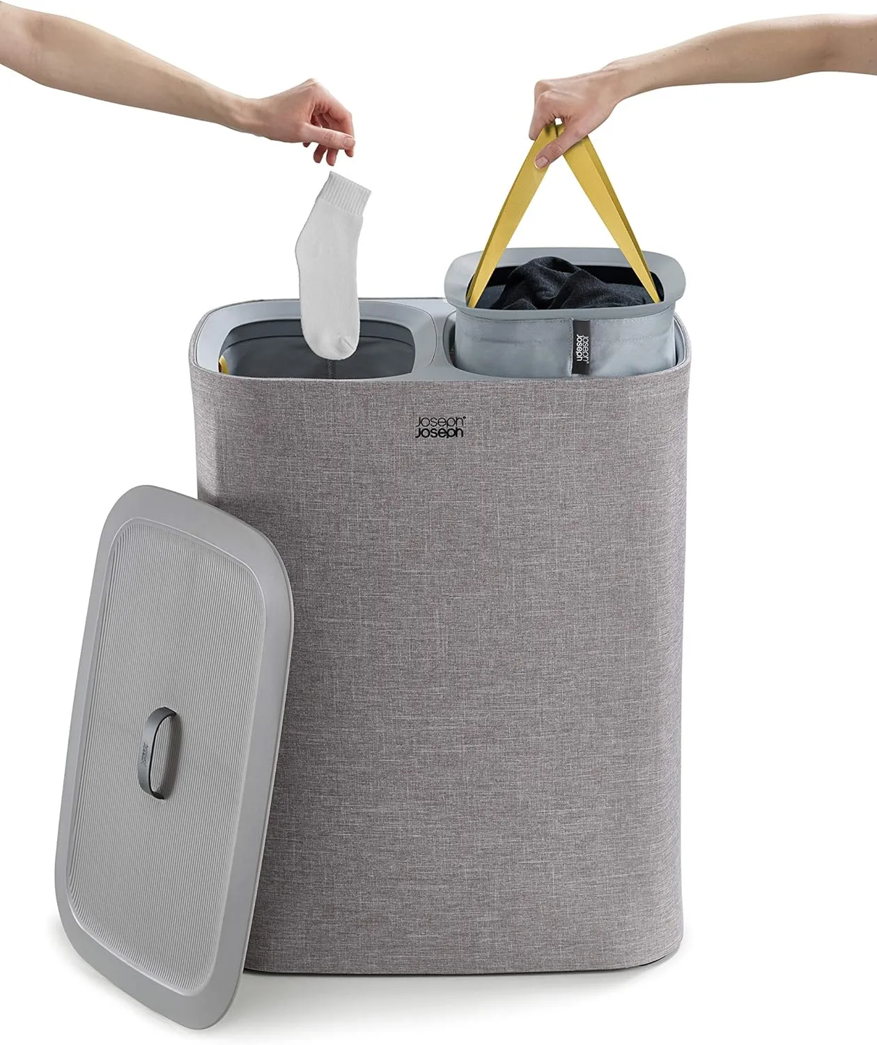 Joseph Joseph Tota 90-liter Laundry Hamper Separation Basket with lid, 2 Removable Washing Bags with Handles - Grey