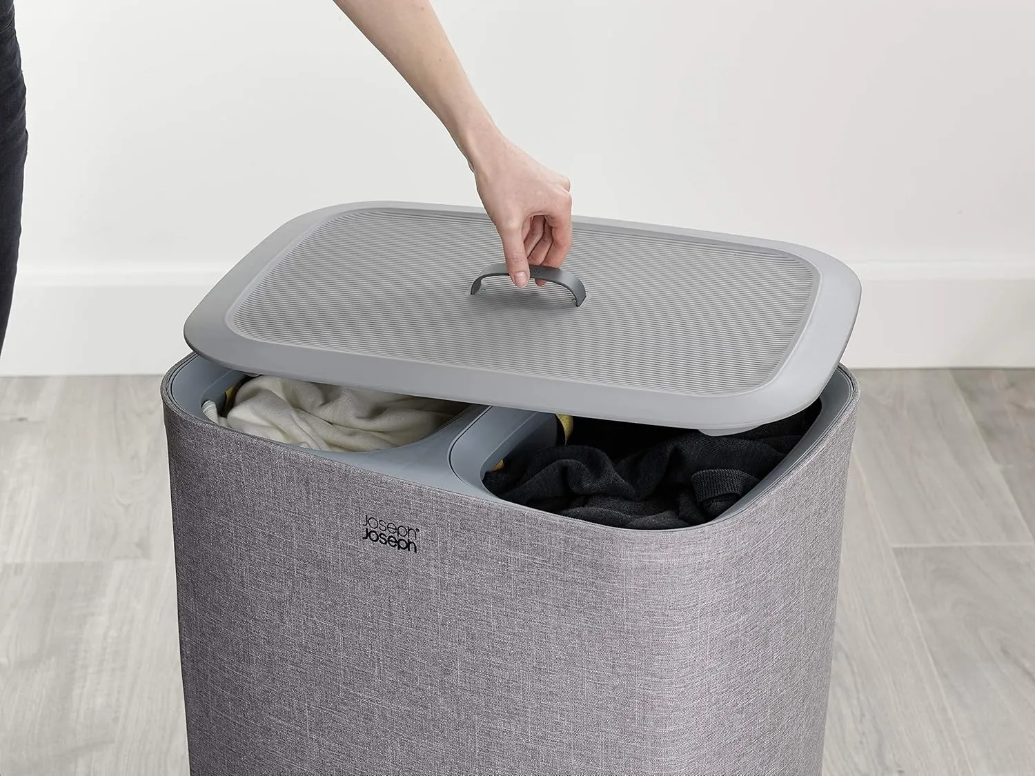 Joseph Joseph Tota 90-liter Laundry Hamper Separation Basket with lid, 2 Removable Washing Bags with Handles - Grey