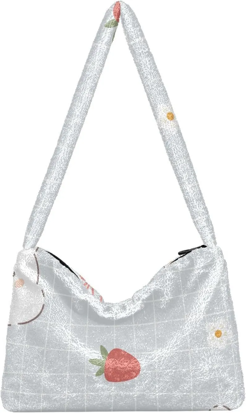 Kawaii Hare Rabbit Fluffy Shoulder Bag Cute Plush Underarm Bags Women Ladies Tote Bag Girl Furry Purse Handbag for Autumn and Winter