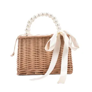 KESYOO 1pc Pearl Handbag Summer Handle Purse Mini Purse Woman Handbag Mini Wallets for Women Portable Bag Pearl Bag Crossbody Shoulder Bag Multipurpose Crossbody Miss Bags Manual Straw