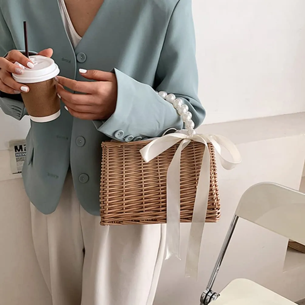 KESYOO 1pc Pearl Handbag Summer Handle Purse Mini Purse Woman Handbag Mini Wallets for Women Portable Bag Pearl Bag Crossbody Shoulder Bag Multipurpose Crossbody Miss Bags Manual Straw