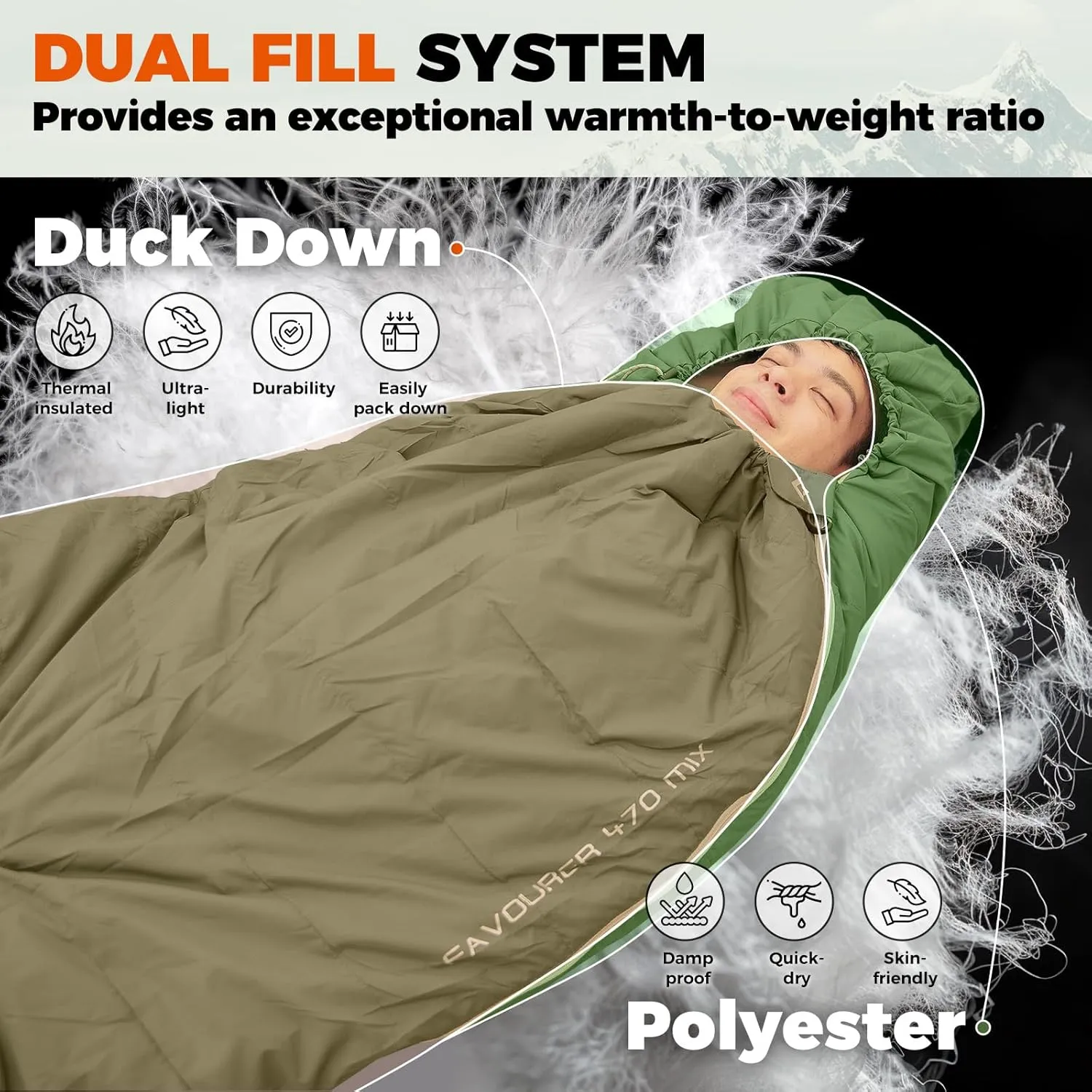 KingCamp Sleeping-Bags Down Sleeping Bag for Adults, Recycled 700 FP Cold Weather 3-4 Season Sleeping Bag