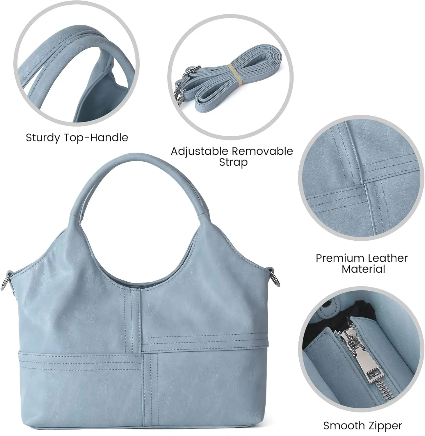 KOGTLA Vegan Leather Purses for Women with Detachable Satchel Strap, Ladies Handbags, Tote Hobo Bags with Top Handle