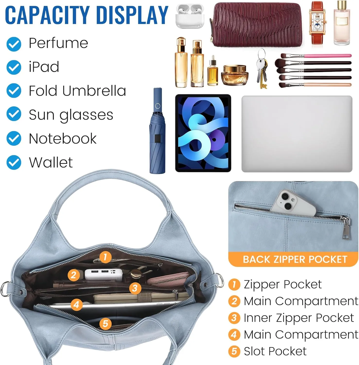 KOGTLA Vegan Leather Purses for Women with Detachable Satchel Strap, Ladies Handbags, Tote Hobo Bags with Top Handle