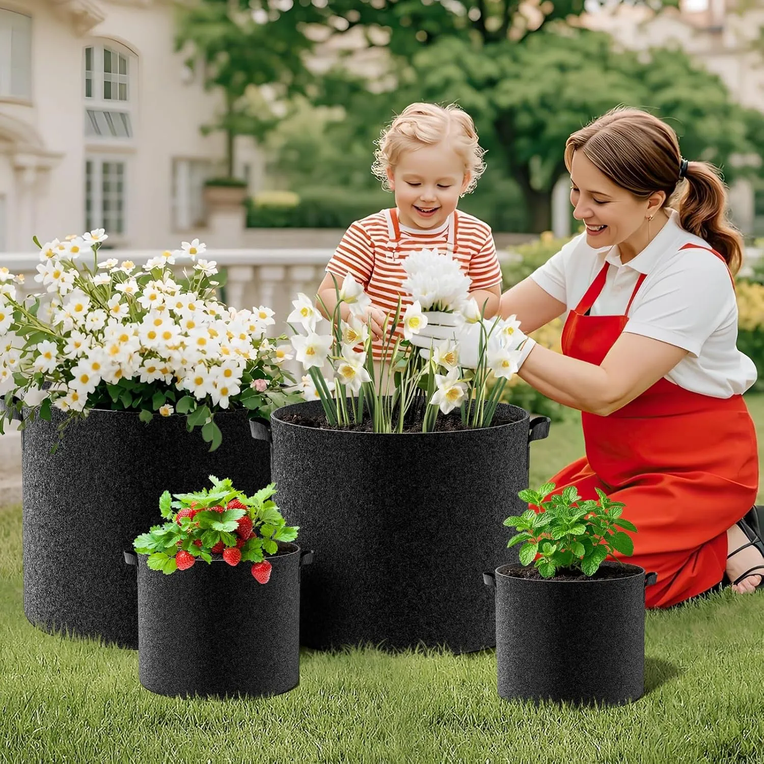 Land Guard 10-Pack Fabric Grow Bags 20 Gallon, 300G Thickened Nonwoven Plant Grow Bags, Grow Pots for Plants, Growing Bags with Handles, Planting Bags for Vegetables, Black
