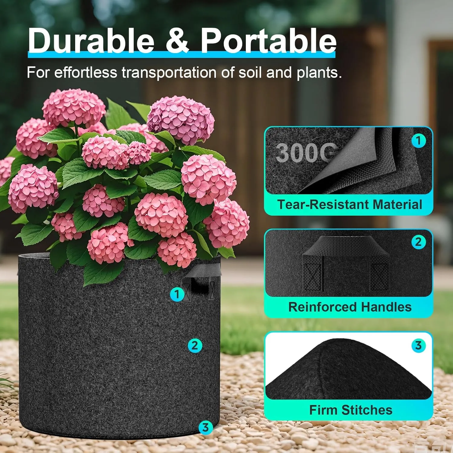 Land Guard 10-Pack Fabric Grow Bags 20 Gallon, 300G Thickened Nonwoven Plant Grow Bags, Grow Pots for Plants, Growing Bags with Handles, Planting Bags for Vegetables, Black