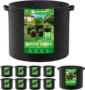 Land Guard 10-Pack Fabric Grow Bags 20 Gallon, 300G Thickened Nonwoven Plant Grow Bags, Grow Pots for Plants, Growing Bags with Handles, Planting Bags for Vegetables, Black
