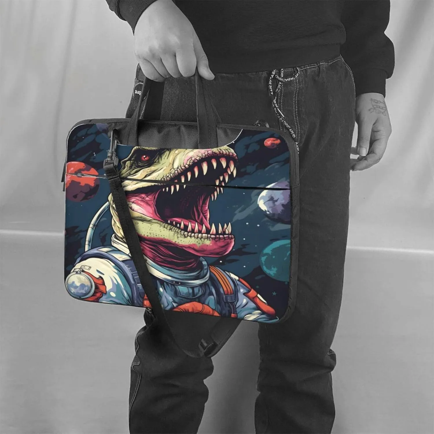 Laptop Bag Space Dinosaur Planets Pattern Laptop Tote Bag Women Men Laptop Sleeve Case Lightweight Computer Bag
