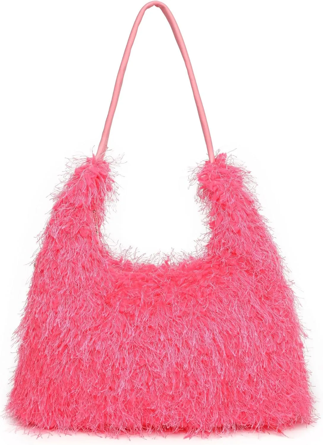Large Furry Hobo Shoulder Crossbody Bag for Women Faux Fur Fuzzy Plush Purse and Handbag With Long Chain Strap