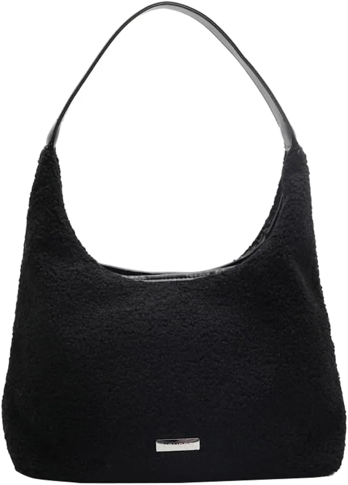 Large Tote Bag For Women Casual Fuzzy Plush Underarm Handbag Furry Shoulder Bag Faux Fur Winter Crossbody Bags Travel Purse