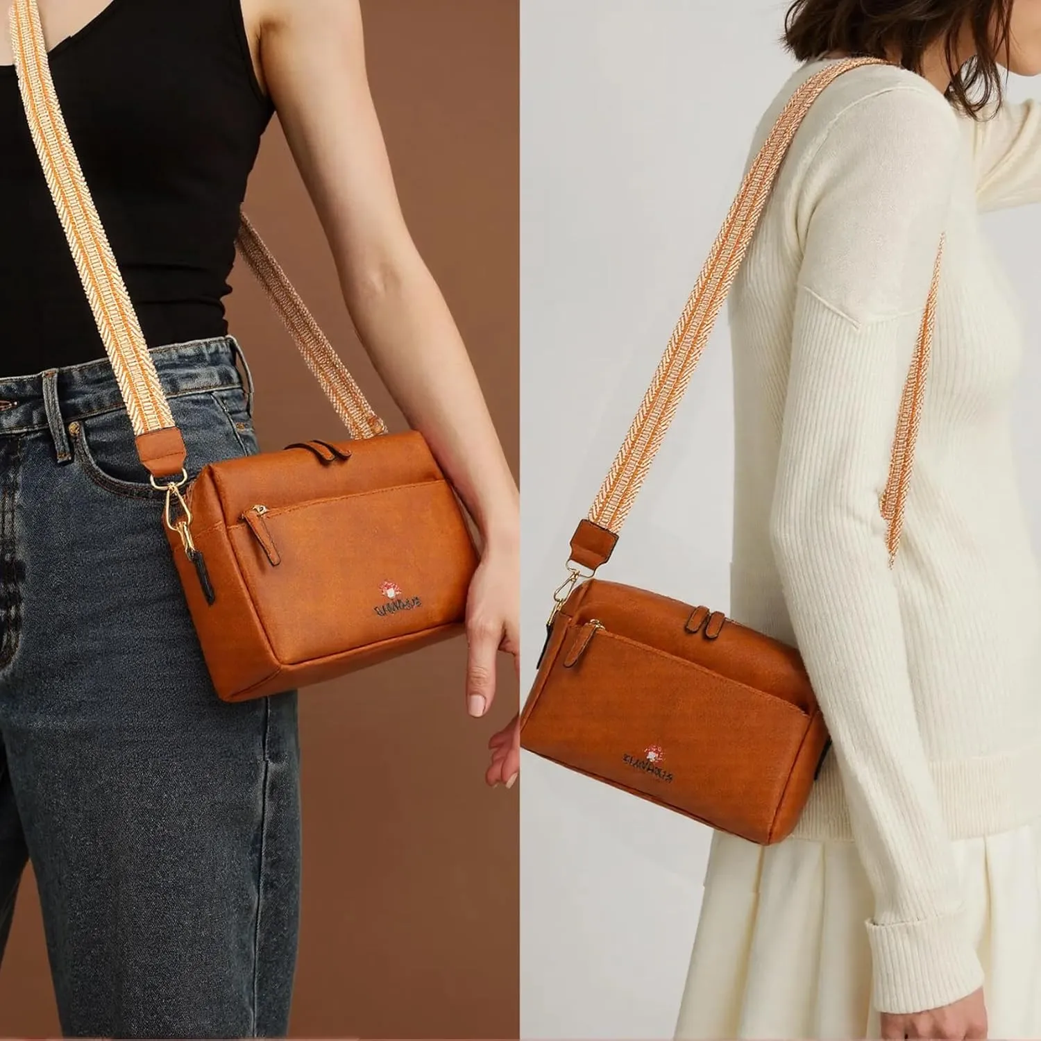 Leather Crossbody Purses for Women,Small Cross Body Bag Wide Adjustable Strap Shoulder Handbag with Credit Card Slots