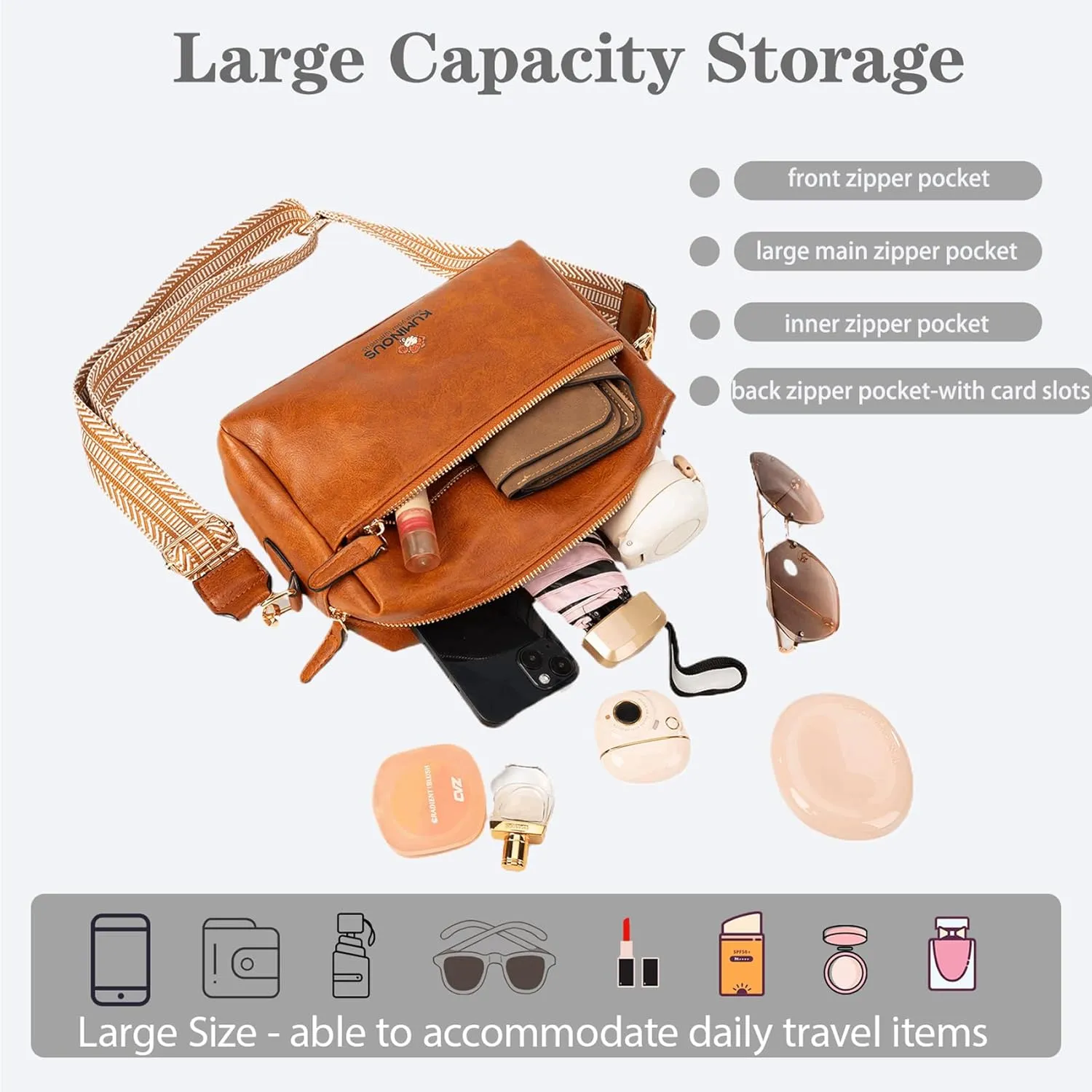 Leather Crossbody Purses for Women,Small Cross Body Bag Wide Adjustable Strap Shoulder Handbag with Credit Card Slots