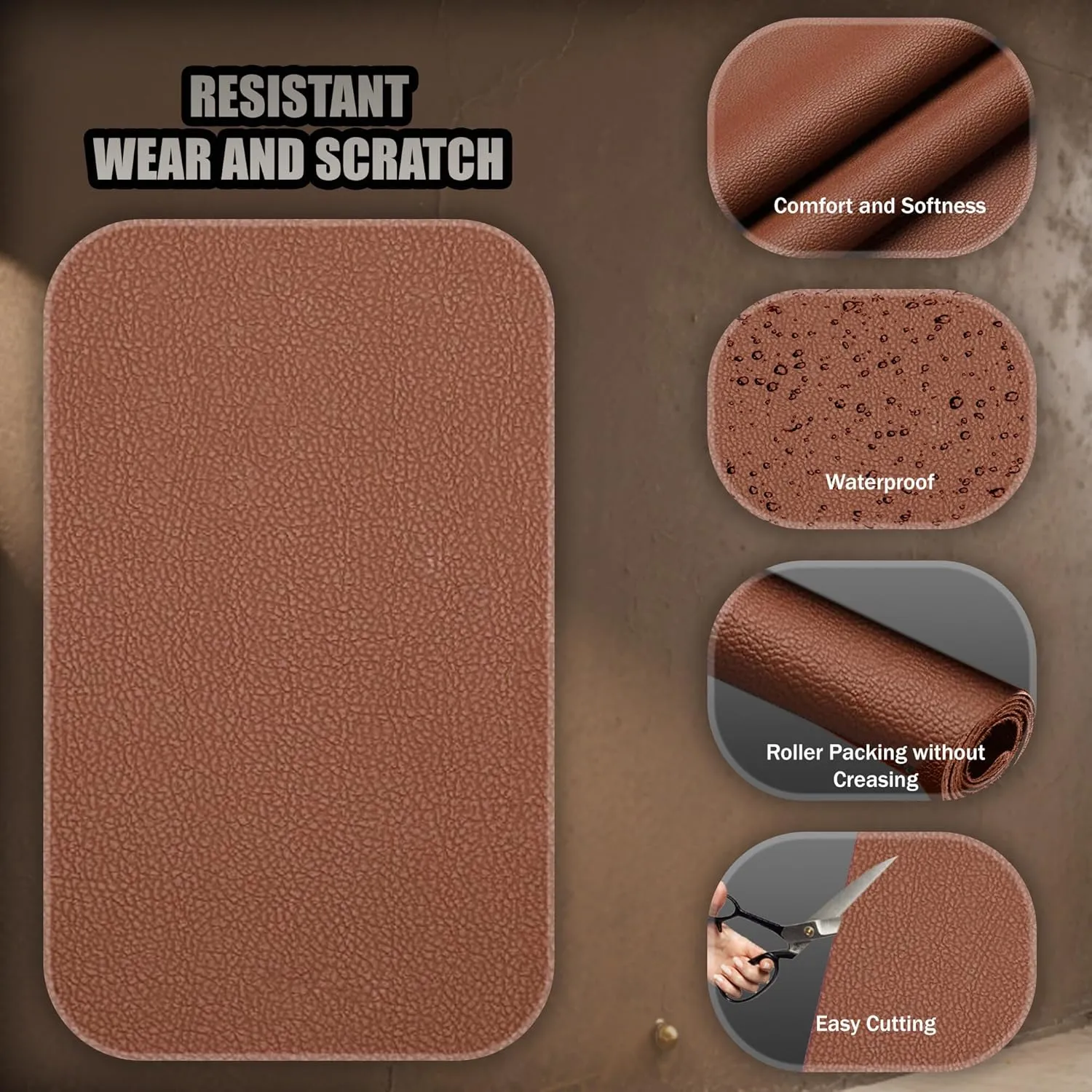 Leather Fabric, Faux Leather, Vinyl Fabric, for Upholstery Crafts, DIY Sewings, Sofa, Handbag, Earrings, Hair Bows Decorations (Brown 54 * 180inch)