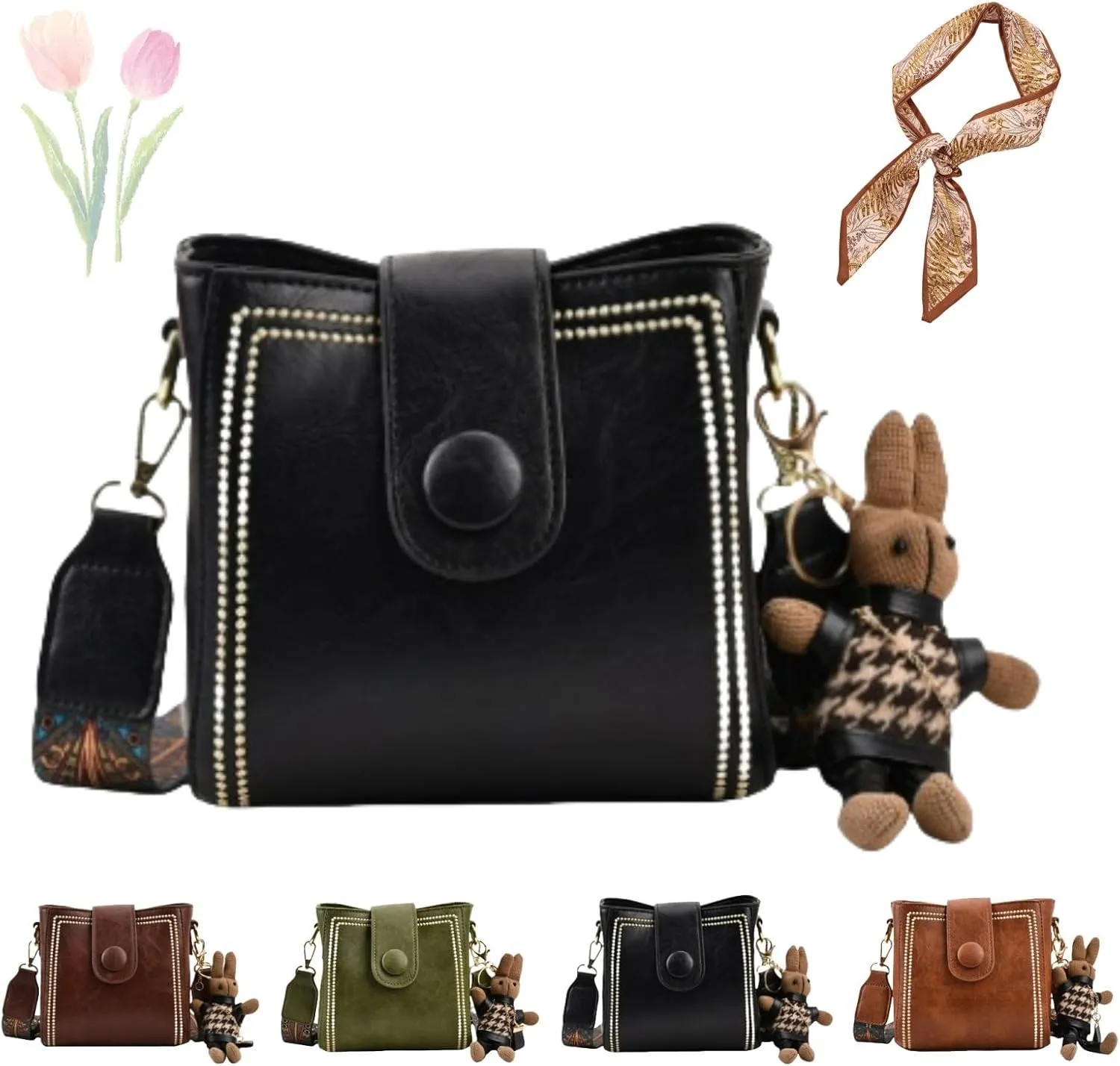 Leather Vintage Fashion Bag with Adjustable Wider Shoulder Strap, Vintage Bucket Bags for Women, Fashion Vintage Bag
