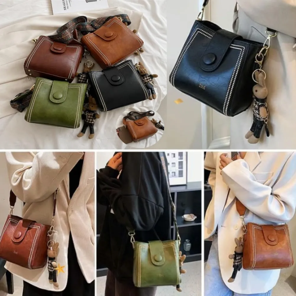 Leather Vintage Fashion Bag with Adjustable Wider Shoulder Strap, Vintage Bucket Bags for Women, Fashion Vintage Bag