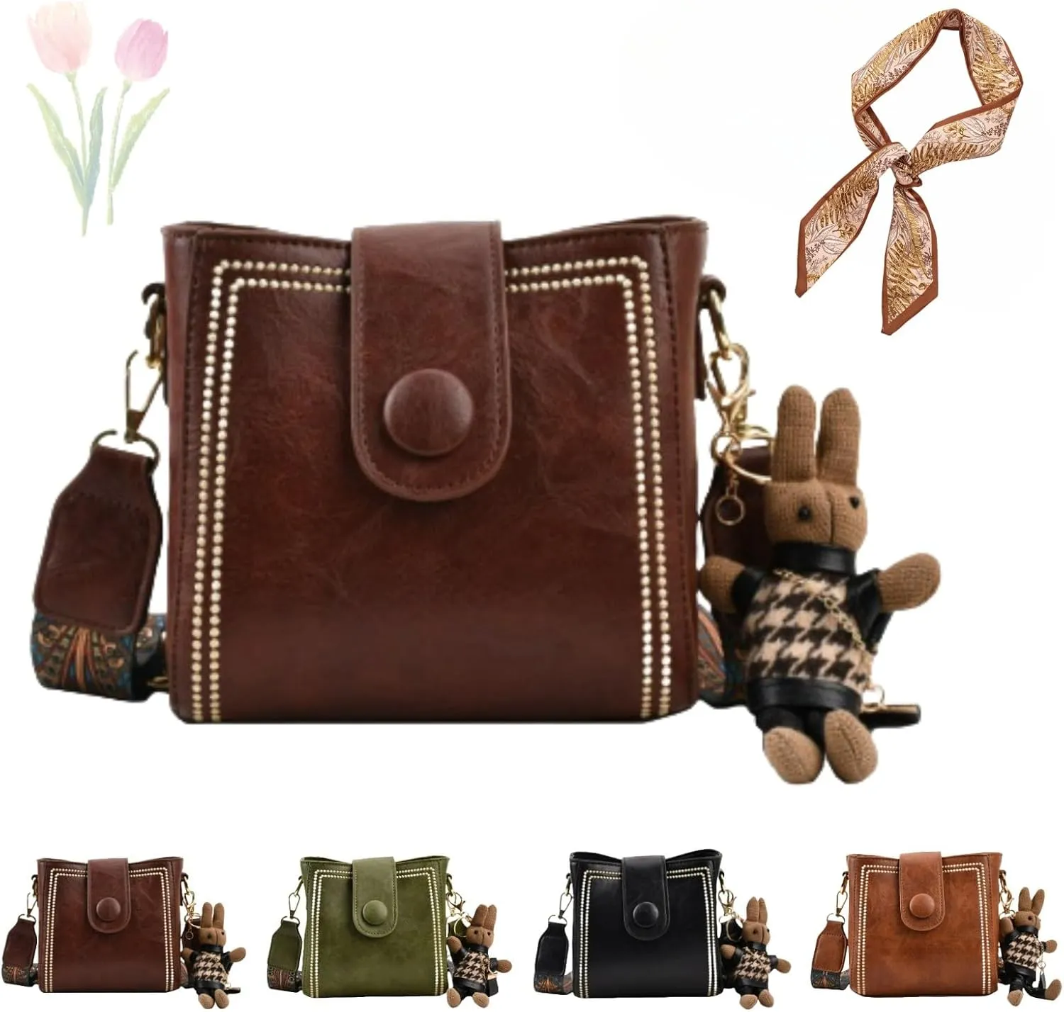 Leather Vintage Fashion Bag with Adjustable Wider Shoulder Strap, Vintage Bucket Bags for Women, Fashion Vintage Bag
